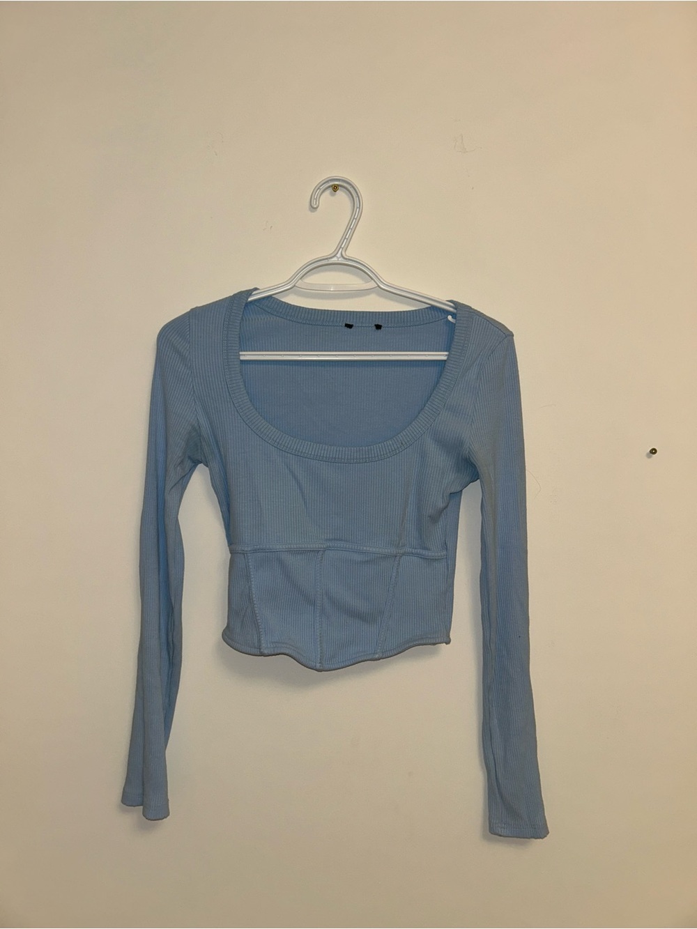 Forever 21 Baby Blue Ribbed Long Sleeve Crop Top